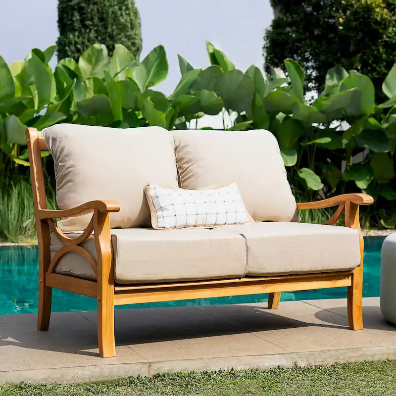 Cambridge Casual Lowell Teak Patio Loveseat with Cushion