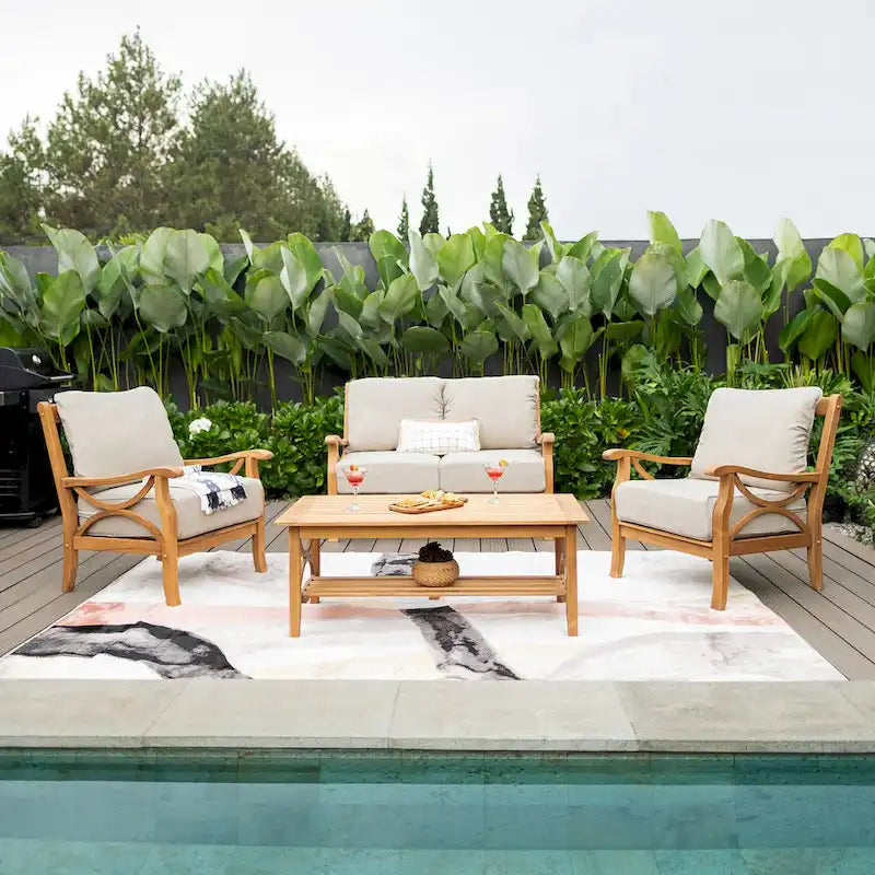 Cambridge Casual Lowell Teak Patio Loveseat with Cushion