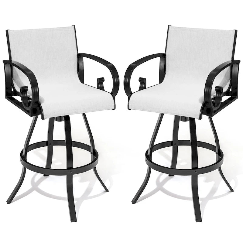 Outdoor Aluminum Swivel Barstool (Set of 2) Sunbrella Textilene Sling for Patio Deck - See Picture
