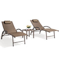 3-piece Outdoor Folding Adjustable Reclining Chaise Lounge Chairs with Side Table