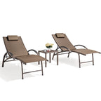 3-piece Outdoor Folding Adjustable Reclining Chaise Lounge Chairs with Side Table