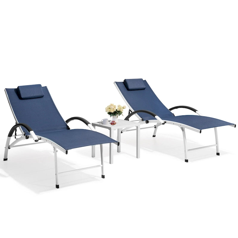 3-piece Outdoor Folding Adjustable Reclining Chaise Lounge Chairs with Side Table