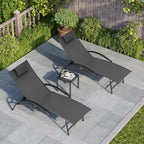 3-piece Outdoor Folding Adjustable Reclining Chaise Lounge Chairs with Side Table