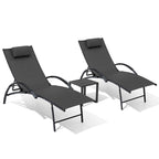3-piece Outdoor Folding Adjustable Reclining Chaise Lounge Chairs with Side Table