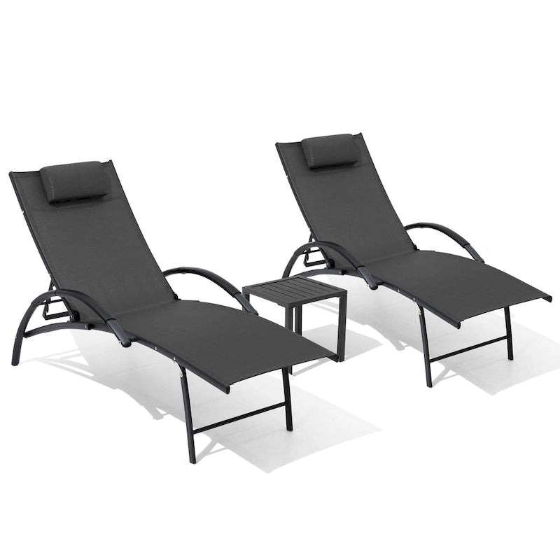 3-piece Outdoor Folding Adjustable Reclining Chaise Lounge Chairs with Side Table