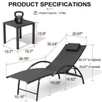3-piece Outdoor Folding Adjustable Reclining Chaise Lounge Chairs with Side Table