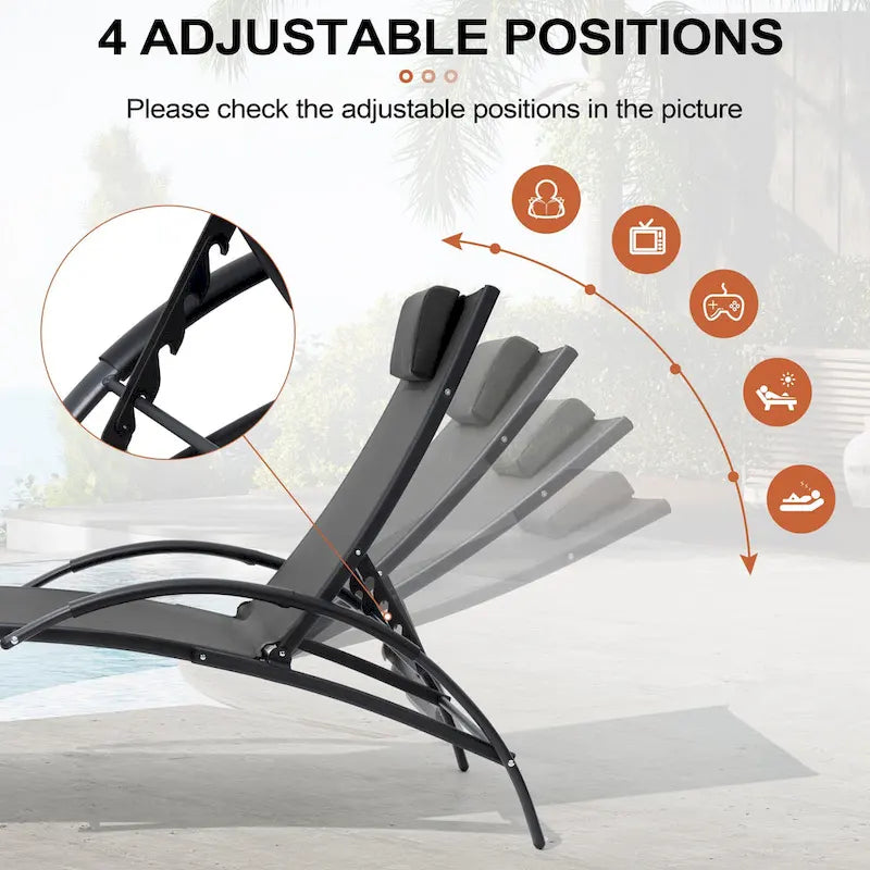 3-piece Outdoor Folding Adjustable Reclining Chaise Lounge Chairs with Side Table