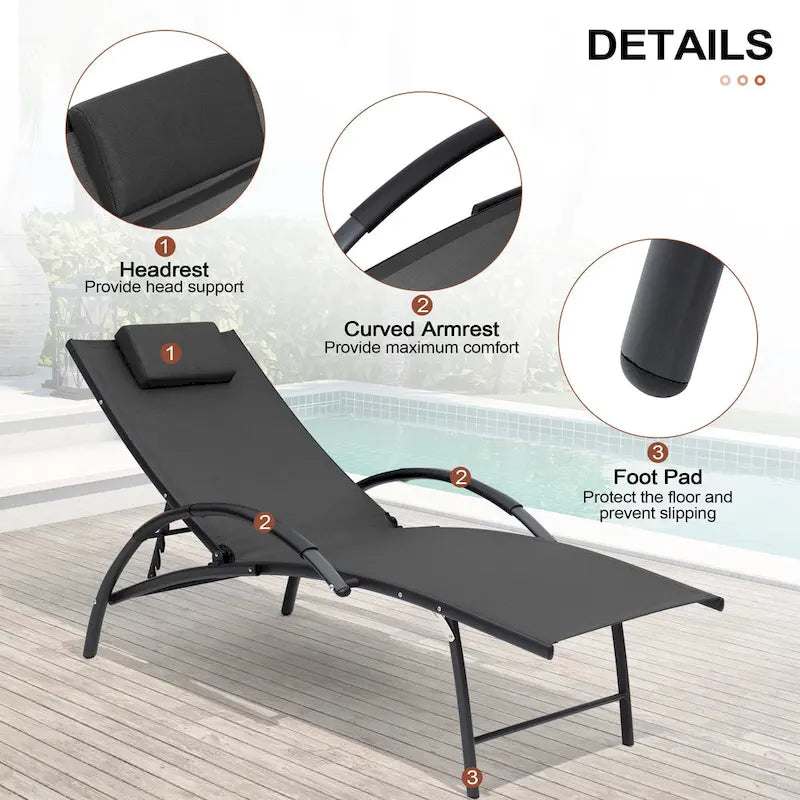 3-piece Outdoor Folding Adjustable Reclining Chaise Lounge Chairs with Side Table