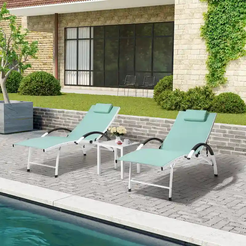 3-piece Outdoor Folding Adjustable Reclining Chaise Lounge Chairs with Side Table