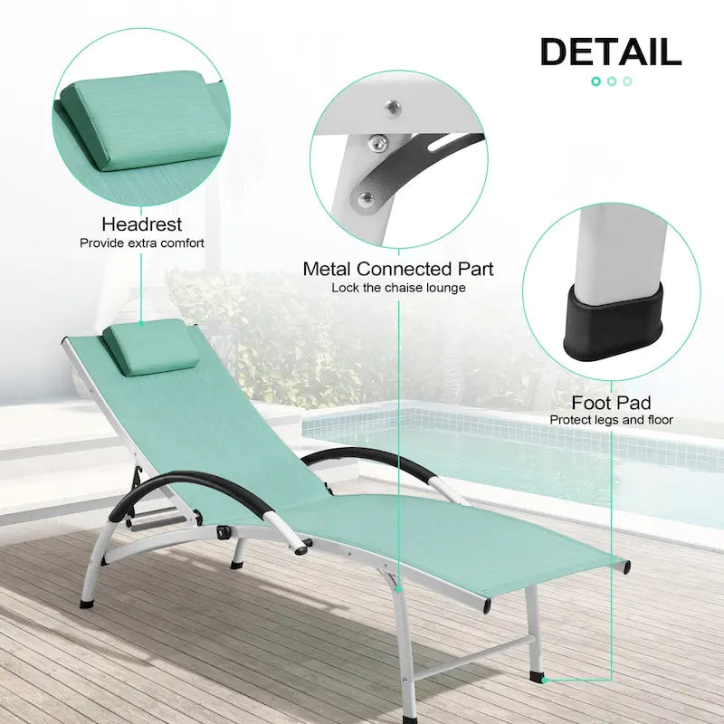 3-piece Outdoor Folding Adjustable Reclining Chaise Lounge Chairs with Side Table