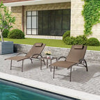 3-piece Outdoor Folding Adjustable Reclining Chaise Lounge Chairs with Side Table