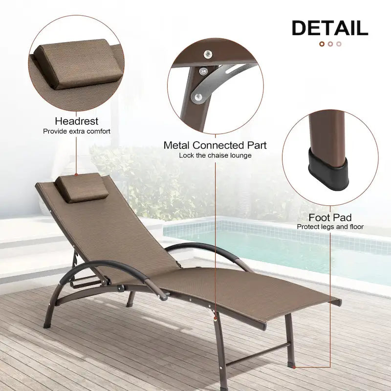 3-piece Outdoor Folding Adjustable Reclining Chaise Lounge Chairs with Side Table