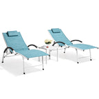 3-piece Outdoor Folding Adjustable Reclining Chaise Lounge Chairs with Side Table