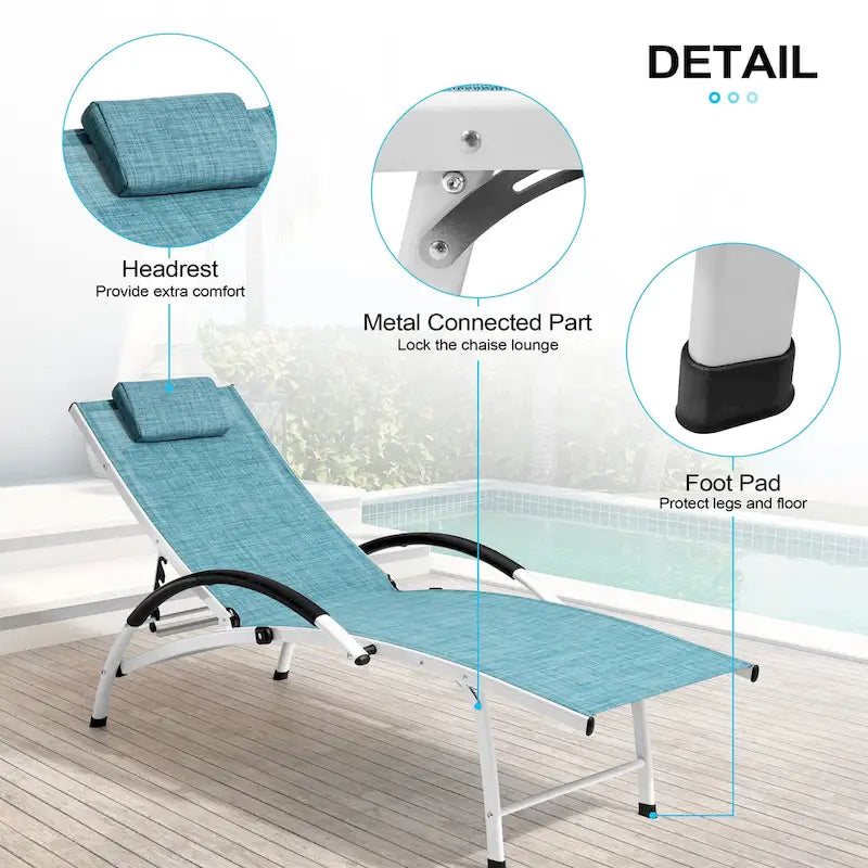 3-piece Outdoor Folding Adjustable Reclining Chaise Lounge Chairs with Side Table