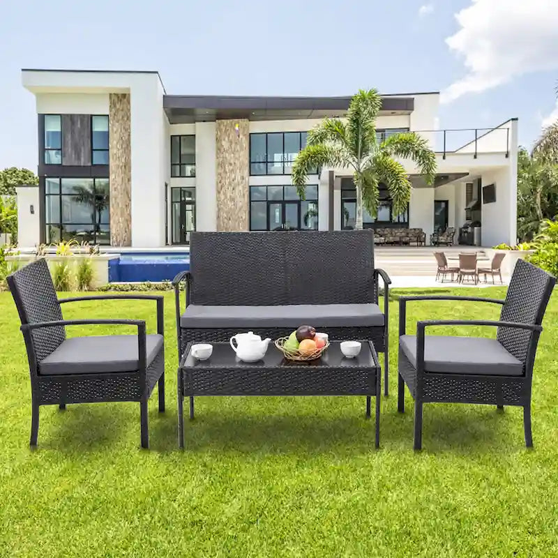 4 PCS Patio Furniture Set Rattan Chair Wicker Set