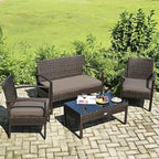 4 PCS Patio Furniture Set Rattan Chair Wicker Set