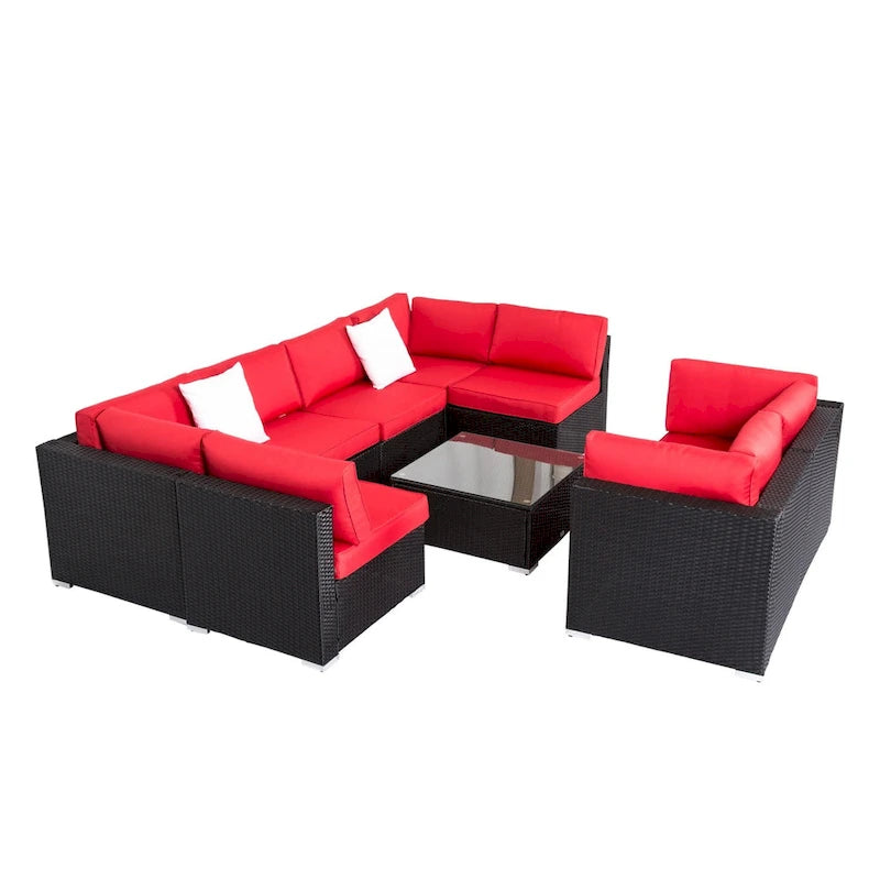 Kinbor 9-piece Outdoor Furniture Patio Sectional Sofa All-weather Rattan Wicker Chat Set w/Cushions Patio Indoor