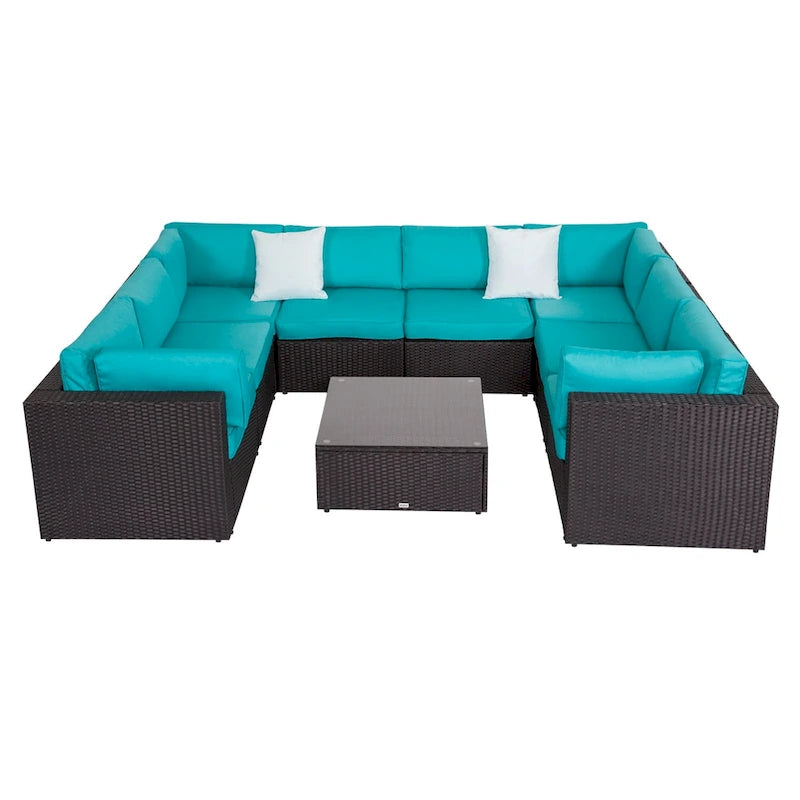 Kinbor 9-piece Outdoor Furniture Patio Sectional Sofa All-weather Rattan Wicker Chat Set w/Cushions Patio Indoor