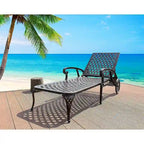 Aluminum Outdoor waterproof Chaise Lounge Chair With Wheels Adjustable Reclining