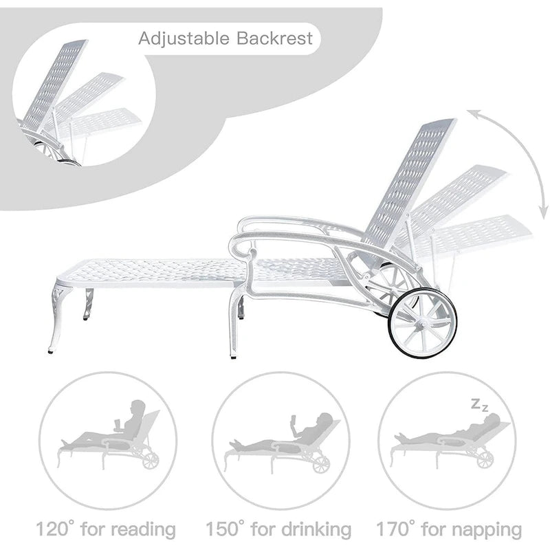 Aluminum Outdoor waterproof Chaise Lounge Chair With Wheels Adjustable Reclining