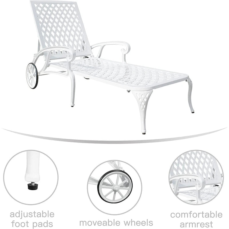 Aluminum Outdoor waterproof Chaise Lounge Chair With Wheels Adjustable Reclining