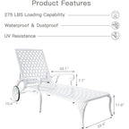 Aluminum Outdoor waterproof Chaise Lounge Chair With Wheels Adjustable Reclining