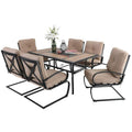MAISON ARTS 7-Piece Patio Dining Set 6 Piece Cushioned Spring Motion Dining Chair with Armrest & 1 Patio Dining Table