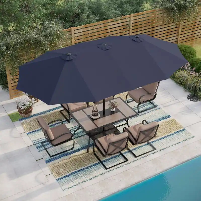 MAISON ARTS 7-Piece Patio Dining Set 6 Piece Cushioned Spring Motion Dining Chair with Armrest & 1 Patio Dining Table