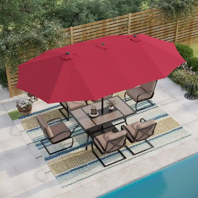 MAISON ARTS 7-Piece Patio Dining Set 6 Piece Cushioned Spring Motion Dining Chair with Armrest & 1 Patio Dining Table