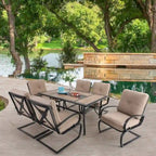 MAISON ARTS 7-Piece Patio Dining Set 6 Piece Cushioned Spring Motion Dining Chair with Armrest & 1 Patio Dining Table