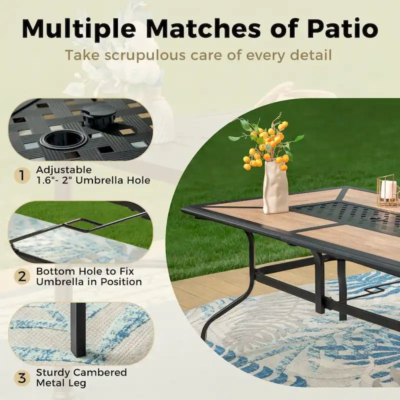 MAISON ARTS 7-Piece Patio Dining Set 6 Piece Cushioned Spring Motion Dining Chair with Armrest & 1 Patio Dining Table