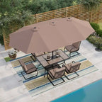 MAISON ARTS 7-Piece Patio Dining Set 6 Piece Cushioned Spring Motion Dining Chair with Armrest & 1 Patio Dining Table