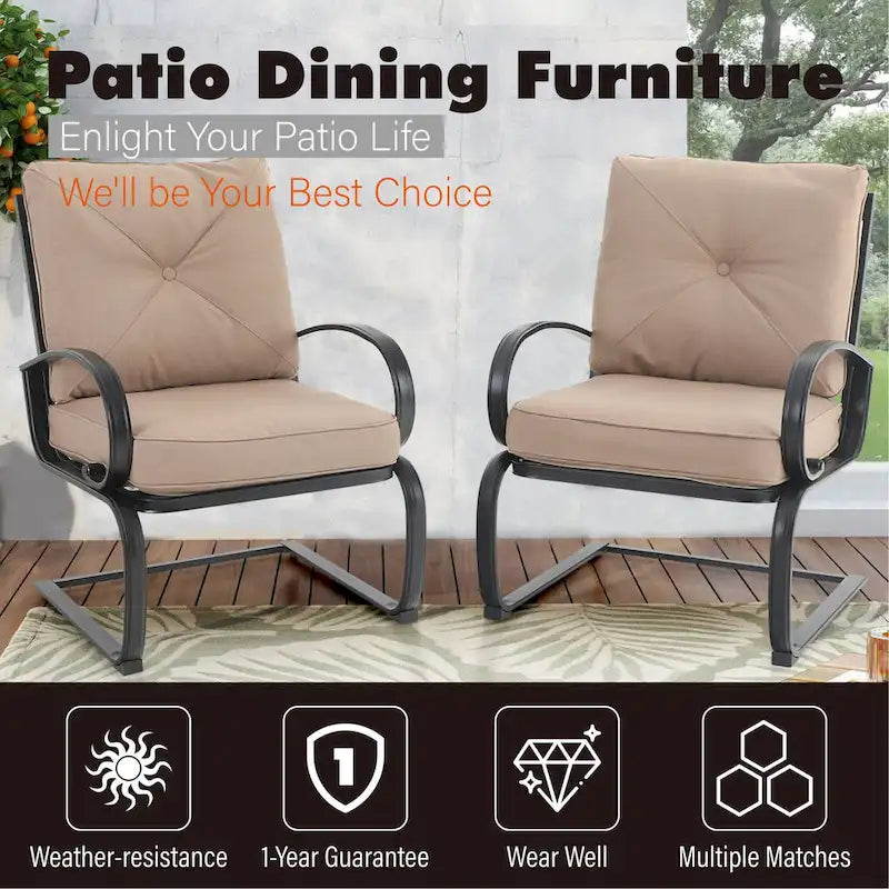MAISON ARTS 7-Piece Patio Dining Set 6 Piece Cushioned Spring Motion Dining Chair with Armrest & 1 Patio Dining Table