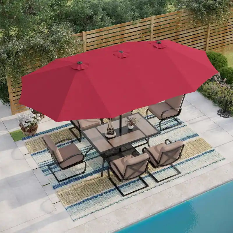 MAISON ARTS 7-Piece Patio Dining Set 6 Piece Cushioned Spring Motion Dining Chair with Armrest & 1 Patio Dining Table