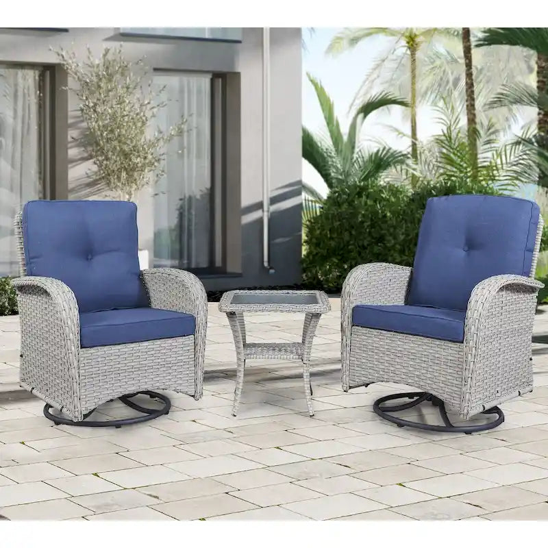 Gymojoy Swivel Patio Chair & Table 3 Piece Outdoor Furniture Set