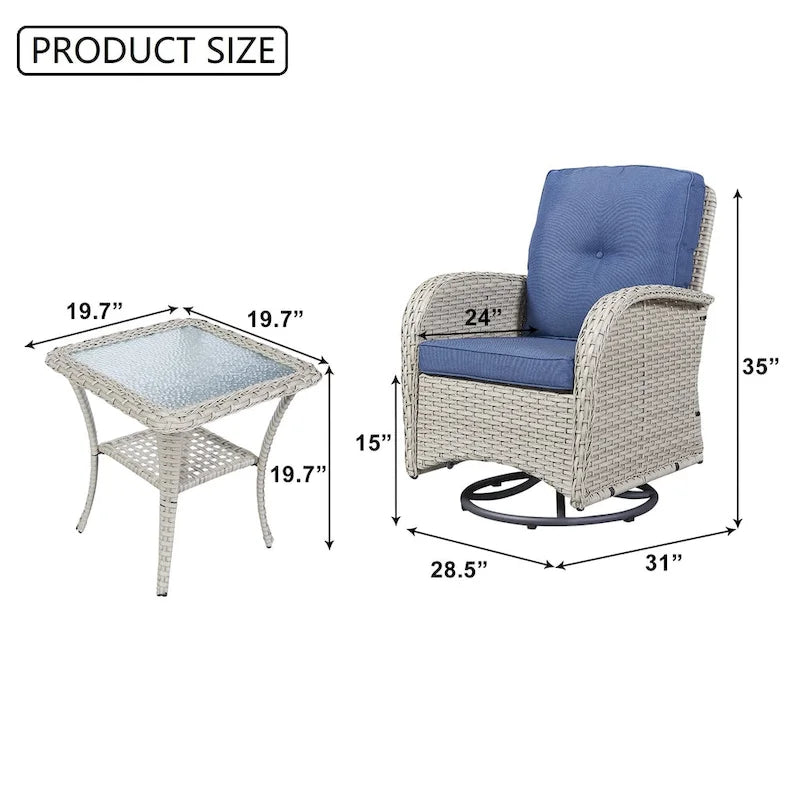 Gymojoy Swivel Patio Chair & Table 3 Piece Outdoor Furniture Set