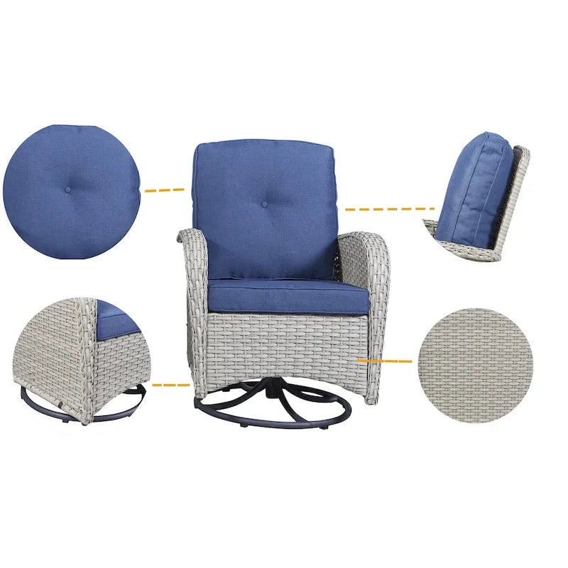 Gymojoy Swivel Patio Chair & Table 3 Piece Outdoor Furniture Set