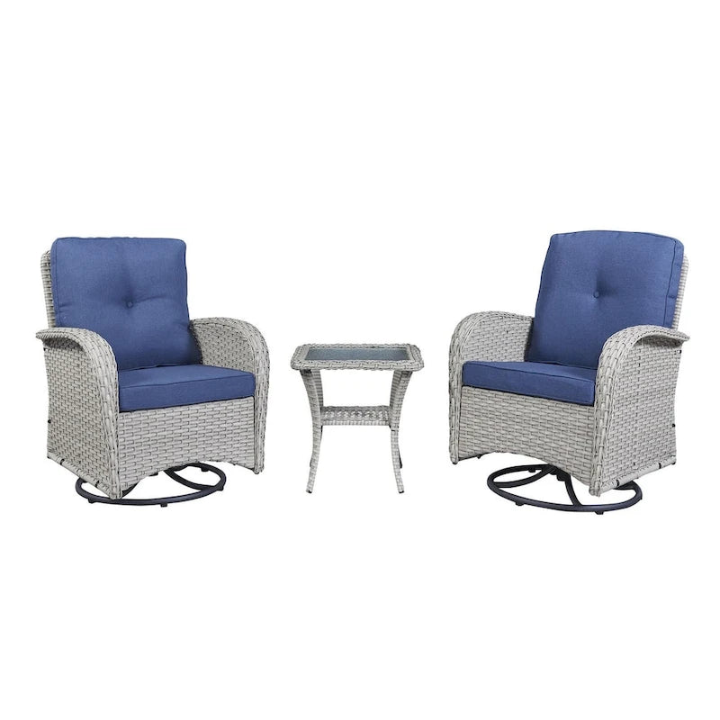 Gymojoy Swivel Patio Chair & Table 3 Piece Outdoor Furniture Set