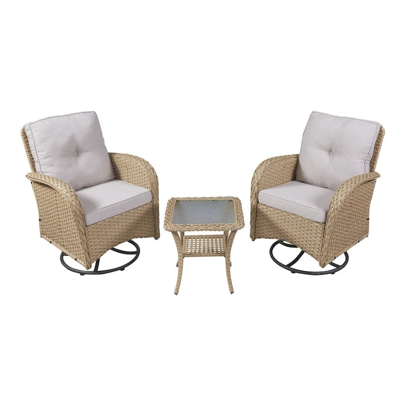 Gymojoy Swivel Patio Chair & Table 3 Piece Outdoor Furniture Set