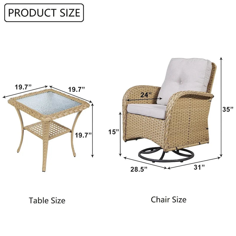 Gymojoy Swivel Patio Chair & Table 3 Piece Outdoor Furniture Set