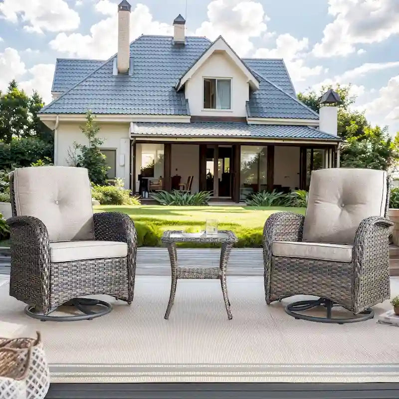Gymojoy Swivel Patio Chair & Table 3 Piece Outdoor Furniture Set
