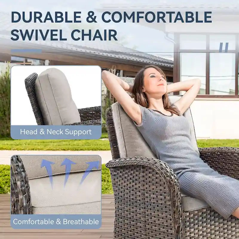 Gymojoy Swivel Patio Chair & Table 3 Piece Outdoor Furniture Set