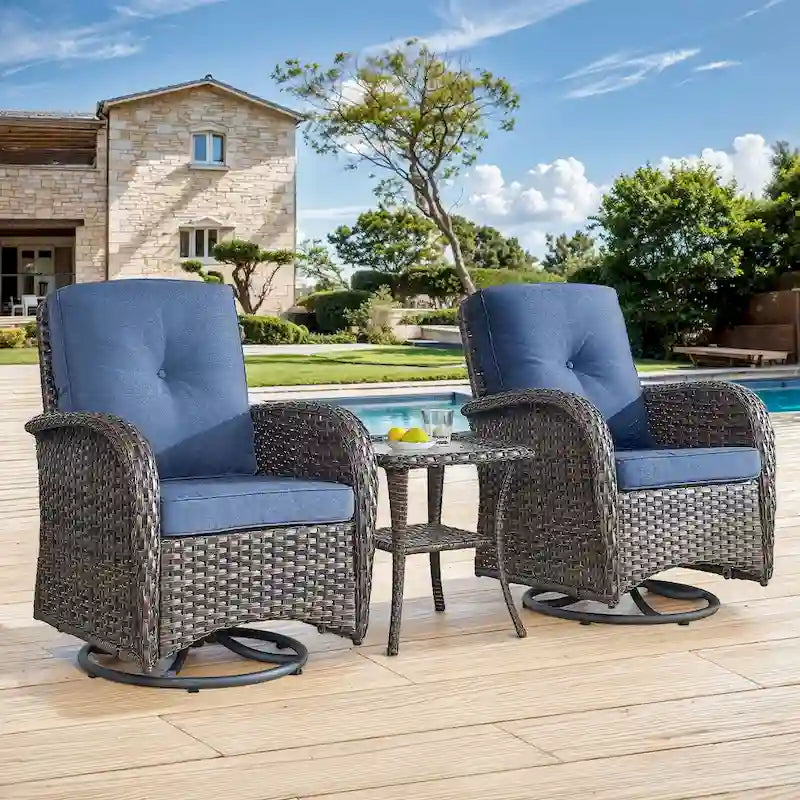 Gymojoy Swivel Patio Chair & Table 3 Piece Outdoor Furniture Set