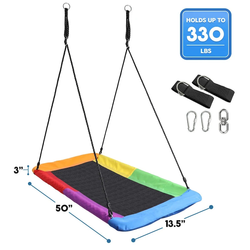 Saucer Tree Swing, Giant Outdoor Rectangle Platform Swing for Kids, Water Proof, Up to 700 lbs
