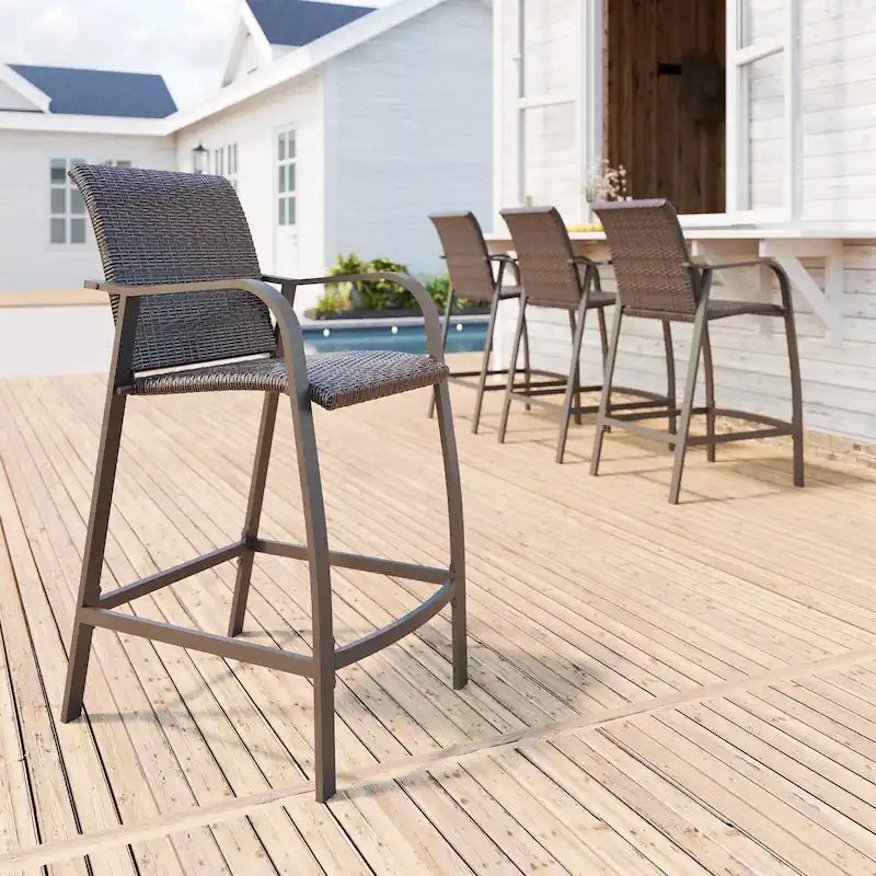 Crestlive Products Outdoor Counter Height Wicker Bar Stools - 21.7 W x 25.6 D x 43.7 H