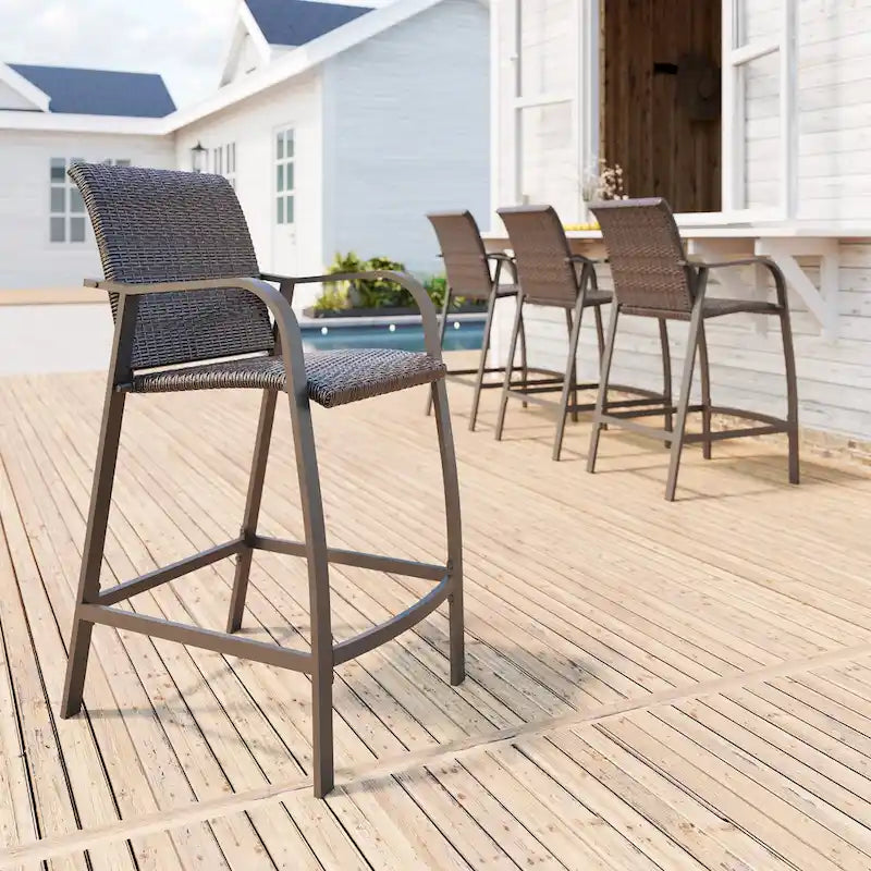 Crestlive Products Outdoor Counter Height Wicker Bar Stools - 21.7 W x 25.6 D x 43.7 H