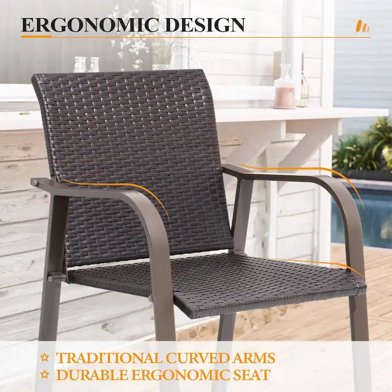 Crestlive Products Outdoor Counter Height Wicker Bar Stools - 21.7 W x 25.6 D x 43.7 H