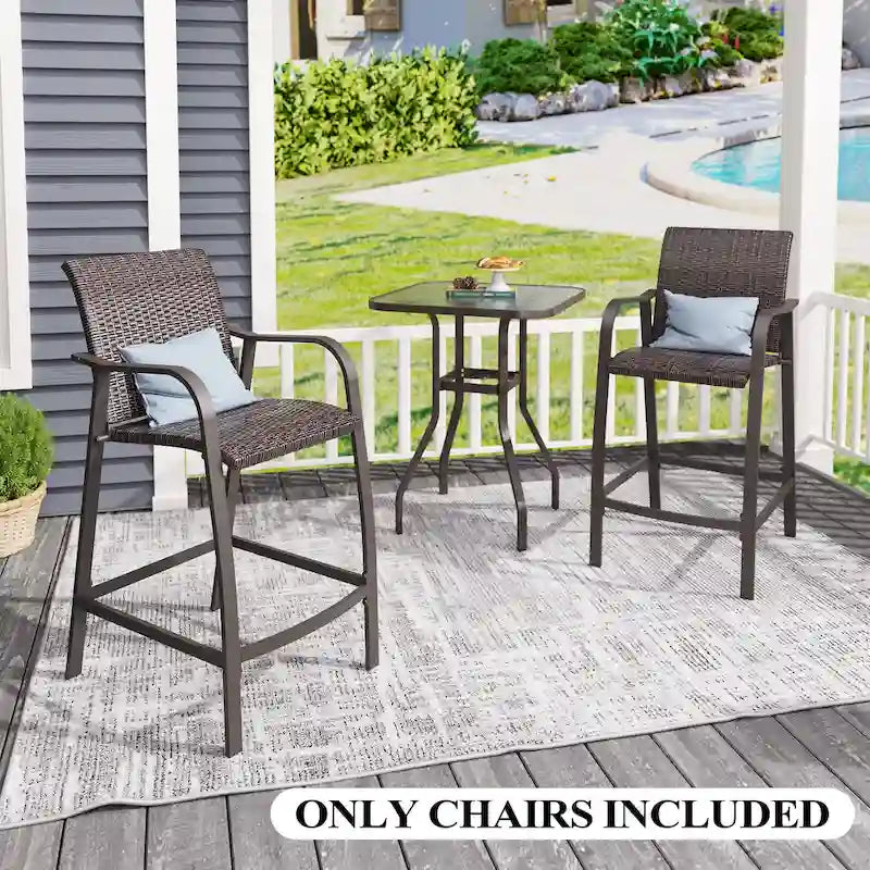 Crestlive Products Outdoor Counter Height Wicker Bar Stools - 21.7 W x 25.6 D x 43.7 H