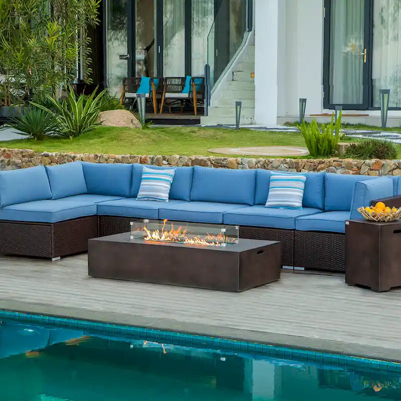 COSIEST 9-piece Outdoor Sectional Sofa Set with Fire Table