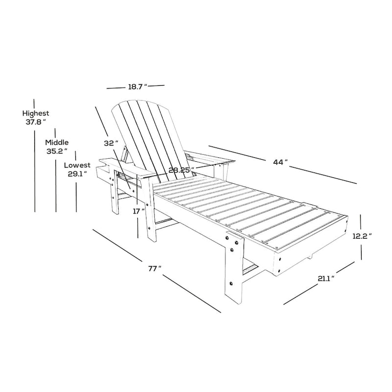 Polytrends Altura Poly Eco-Friendly All Weather Reclining Chaise Lounge with Arms